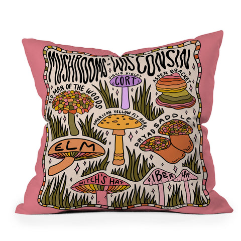 Doodle By Meg Mushrooms of Wisconsin Outdoor Throw Pillow