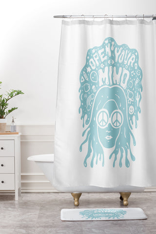 Doodle By Meg Open Your Mind in Mint Shower Curtain And Mat