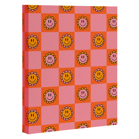 Doodle By Meg Orange Pink Checkered Print Art Canvas