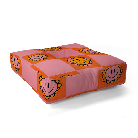 Doodle By Meg Orange Pink Checkered Print Floor Pillow Square