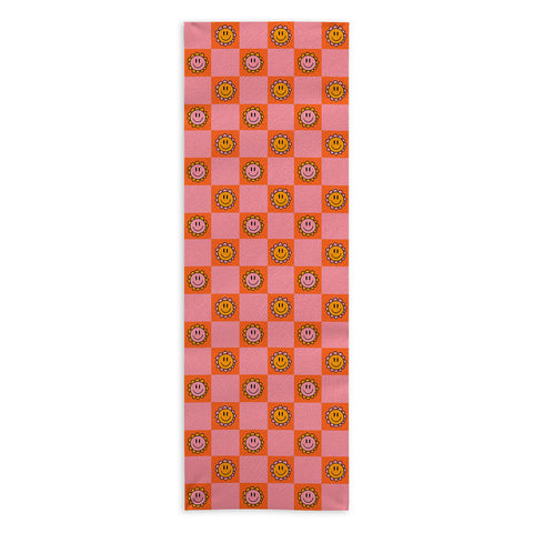 Doodle By Meg Orange Pink Checkered Print Yoga Towel