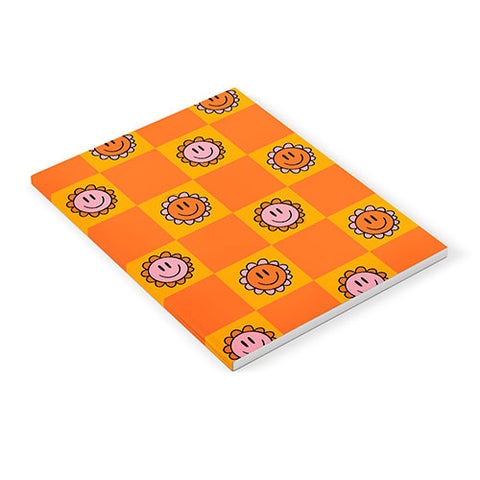 Doodle By Meg Orange Smiley Checkered Print Notebook