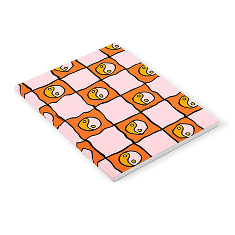 Doodle By Meg Orange Yin yang Checkered Print Notebook