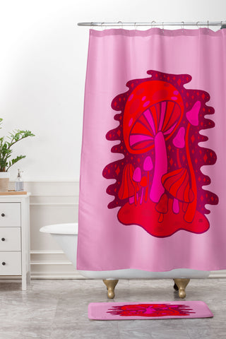 Doodle By Meg Pink Mushrooms Shower Curtain And Mat