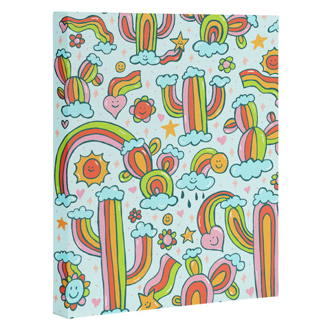 Doodle By Meg Rainbow Cacti Art Canvas