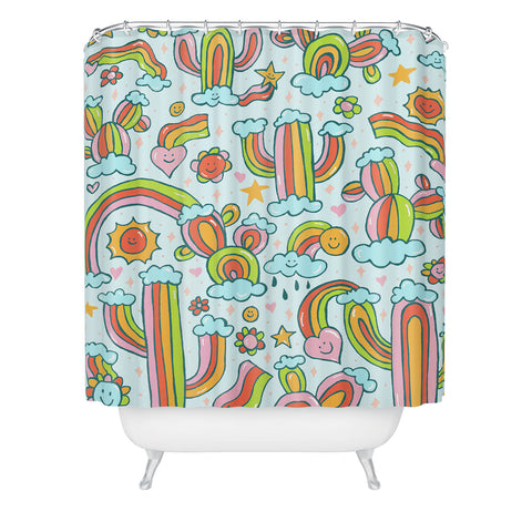 Doodle By Meg Rainbow Cacti Shower Curtain