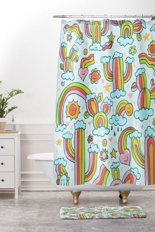 Doodle By Meg Rainbow Cacti Shower Curtain And Mat