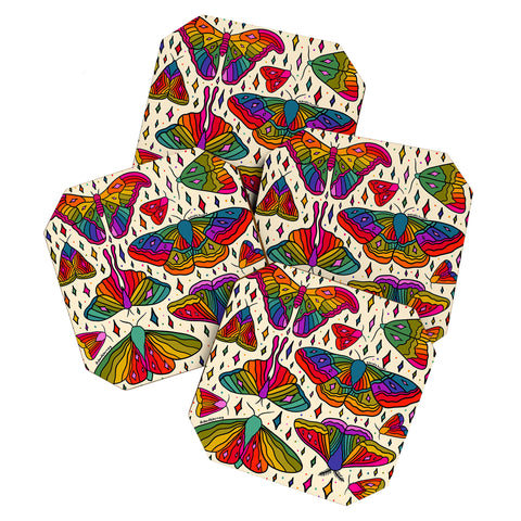 Doodle By Meg Rainbow Moth Print Coaster Set