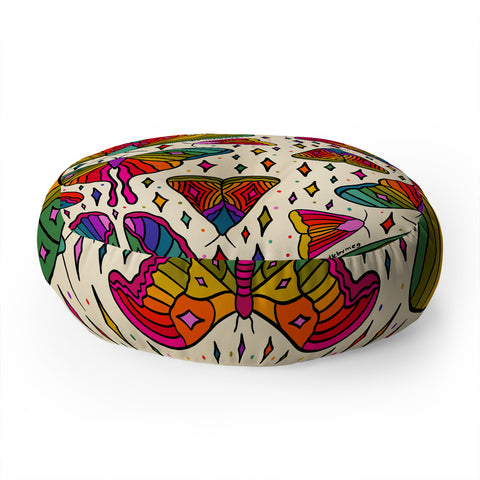 Doodle By Meg Rainbow Moth Print Floor Pillow Round