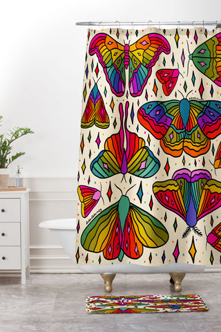 Doodle By Meg Rainbow Moth Print Shower Curtain And Mat