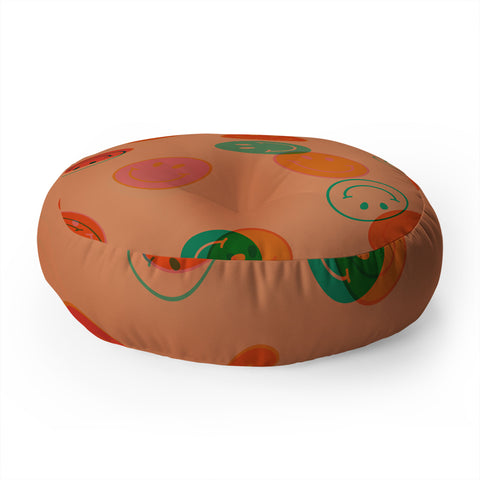 Doodle By Meg Smiley Face Print in Orange Floor Pillow Round