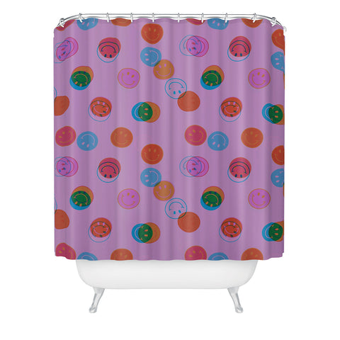 Doodle By Meg Smiley Face Print in Purple Shower Curtain