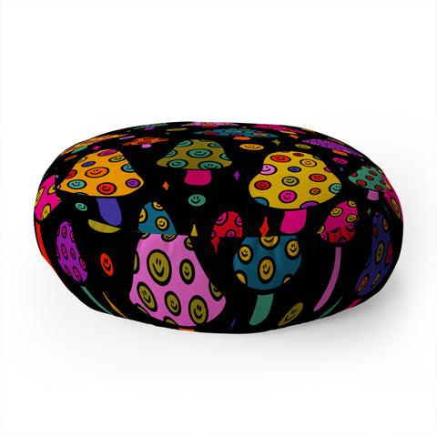 Doodle By Meg Smiley Mushrooms in Black Floor Pillow Round