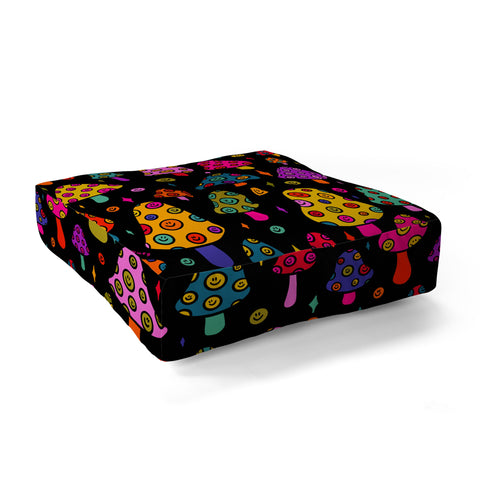Doodle By Meg Smiley Mushrooms in Black Floor Pillow Square