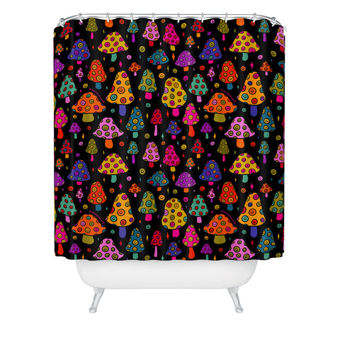 Doodle By Meg Smiley Mushrooms in Black Shower Curtain