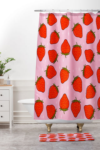 Doodle By Meg Strawberry Print Shower Curtain And Mat