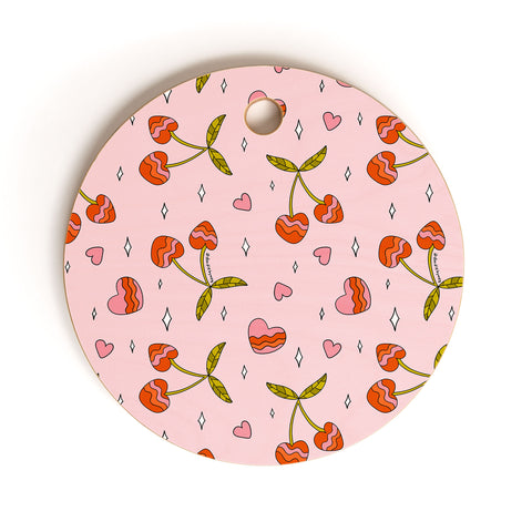 Doodle By Meg VIntage Cherry Print Cutting Board Round