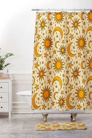 Doodle By Meg Vintage Sun and Star Print Shower Curtain And Mat