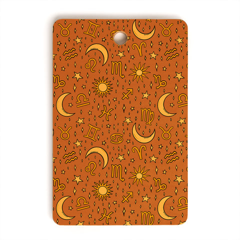 Doodle By Meg Zodiac Sun and Star Print Rust Cutting Board Rectangle