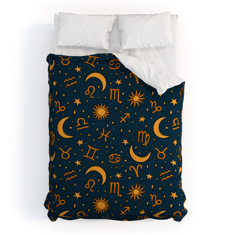 Doodle By Meg Zodiac Sun Star Print Navy Comforter