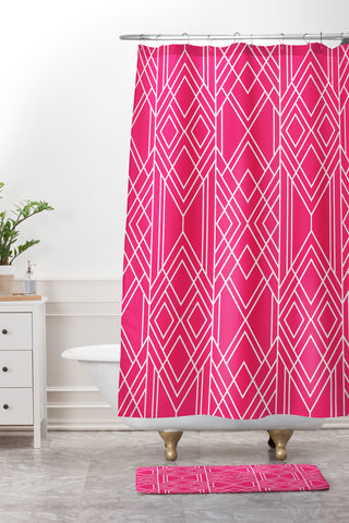 Elisabeth Fredriksson Art Deco Hot Pink Shower Curtain And Mat
