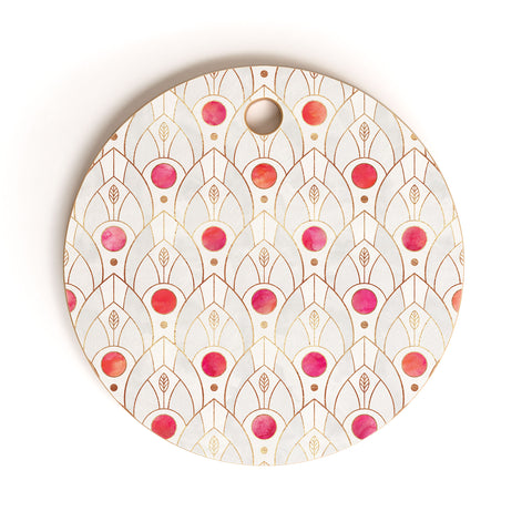 Elisabeth Fredriksson Art Deco Leaves Pink Cutting Board Round