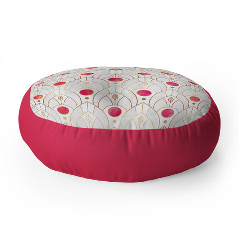 Elisabeth Fredriksson Art Deco Leaves Pink Floor Pillow Round