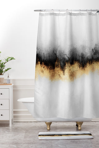 Elisabeth Fredriksson Black And Gold Sky Shower Curtain And Mat