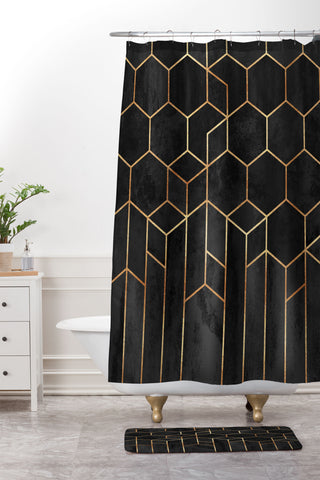 Elisabeth Fredriksson Black Hexagons Shower Curtain And Mat
