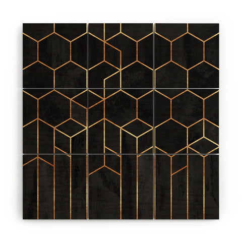 Elisabeth Fredriksson Black Hexagons Wood Wall Mural