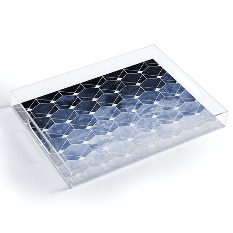 Elisabeth Fredriksson Blue Hexagons And Diamonds Acrylic Tray