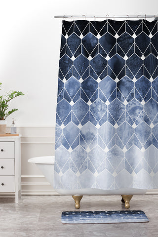 Elisabeth Fredriksson Blue Hexagons And Diamonds Shower Curtain And Mat