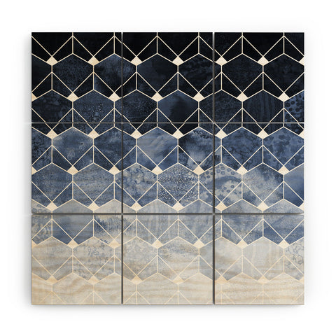 Elisabeth Fredriksson Blue Hexagons And Diamonds Wood Wall Mural