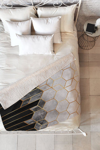 Elisabeth Fredriksson Charcoal Hexagons Fleece Throw Blanket