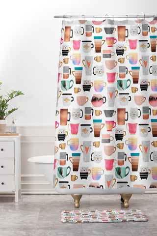 Elisabeth Fredriksson Coffee Cup Collection Shower Curtain And Mat