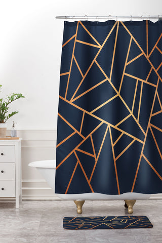 Elisabeth Fredriksson Copper And Midnight Navy Geo Shower Curtain And Mat
