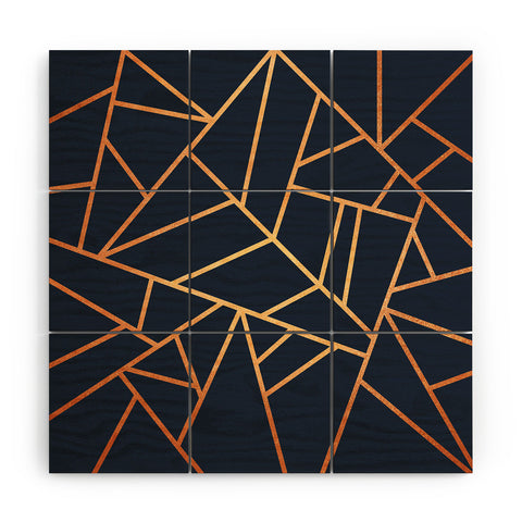 Elisabeth Fredriksson Copper And Midnight Navy Geo Wood Wall Mural