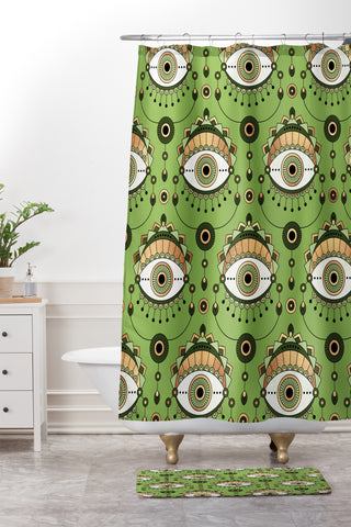 Elisabeth Fredriksson Eye Pattern Green Shower Curtain And Mat