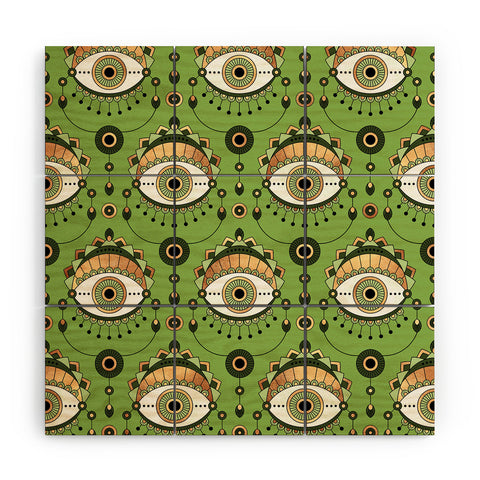 Elisabeth Fredriksson Eye Pattern Green Wood Wall Mural