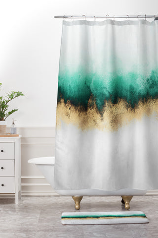 Elisabeth Fredriksson Green And Gold Sky Shower Curtain And Mat