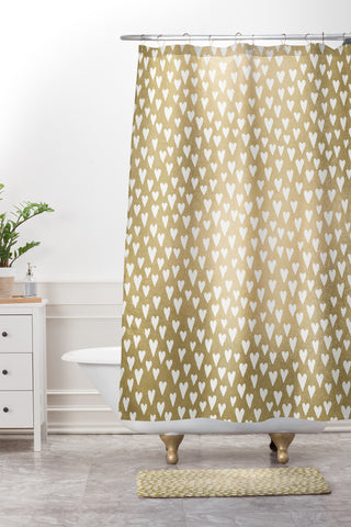 Elisabeth Fredriksson Little Hearts On Gold Shower Curtain And Mat