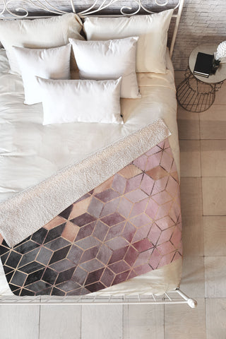 Elisabeth Fredriksson Pink Grey Gradient Cubes 2 Fleece Throw Blanket