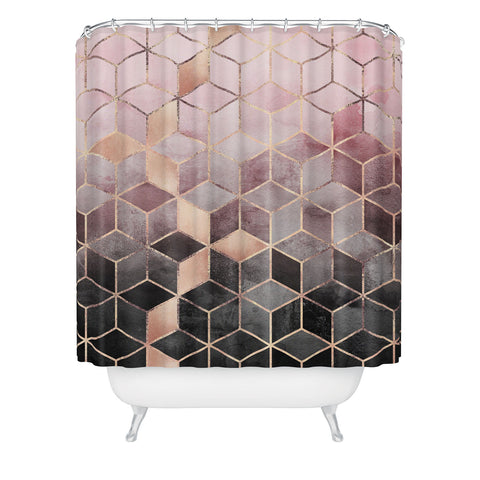 Elisabeth Fredriksson Pink Grey Gradient Cubes 2 Shower Curtain