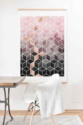 Elisabeth Fredriksson Pink Grey Gradient Cubes Art Print And Hanger