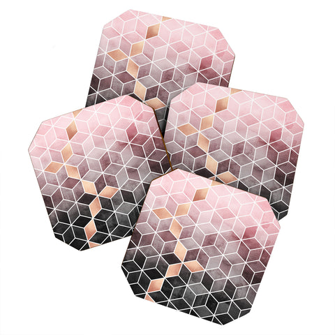 Elisabeth Fredriksson Pink Grey Gradient Cubes Coaster Set