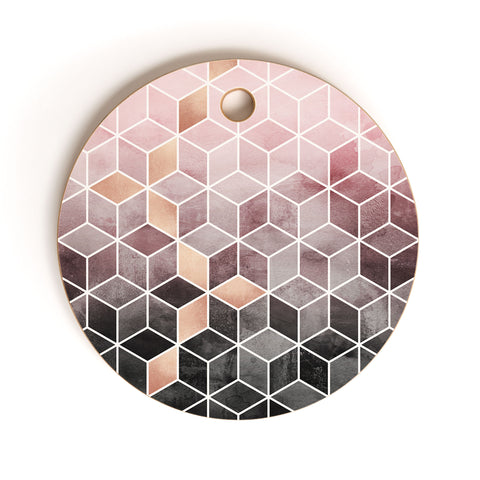 Elisabeth Fredriksson Pink Grey Gradient Cubes Cutting Board Round