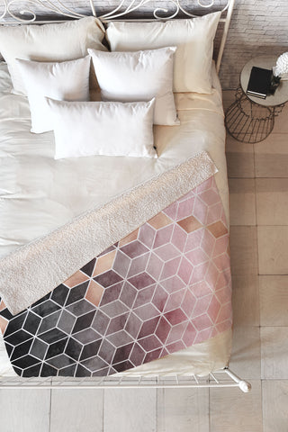 Elisabeth Fredriksson Pink Grey Gradient Cubes Fleece Throw Blanket