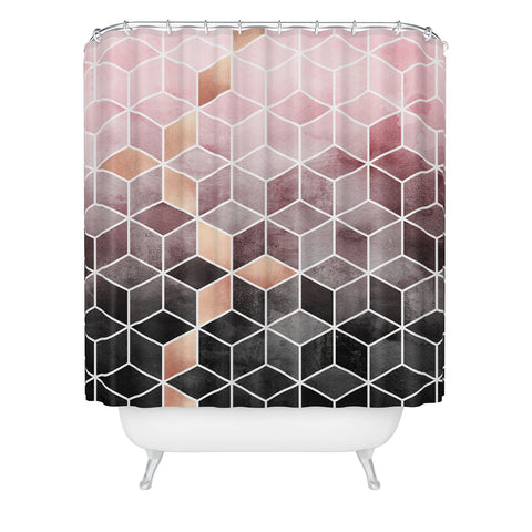 Elisabeth Fredriksson Pink Grey Gradient Cubes Shower Curtain