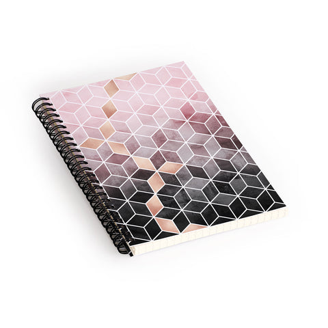 Elisabeth Fredriksson Pink Grey Gradient Cubes Spiral Notebook