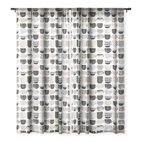 Elisabeth Fredriksson Pretty Coffee Cups 3 Sheer Window Curtain